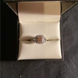 Silver, cintine and cubic zirconium square shaped ring